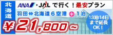 ANA・JALで行く！最安プラン 羽田～北海道6空港＋1泊 21,800円～